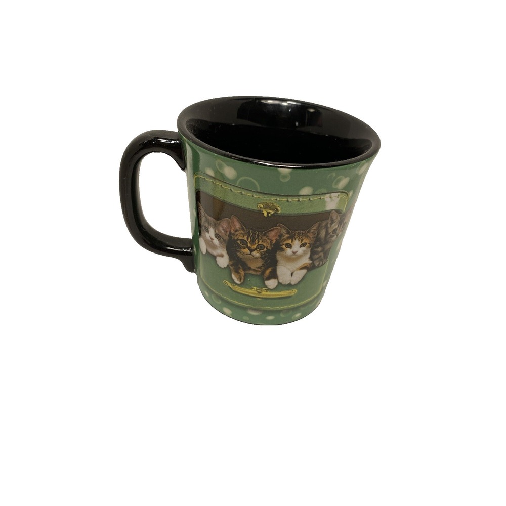 encore group cat‎ coffee mug cup green black